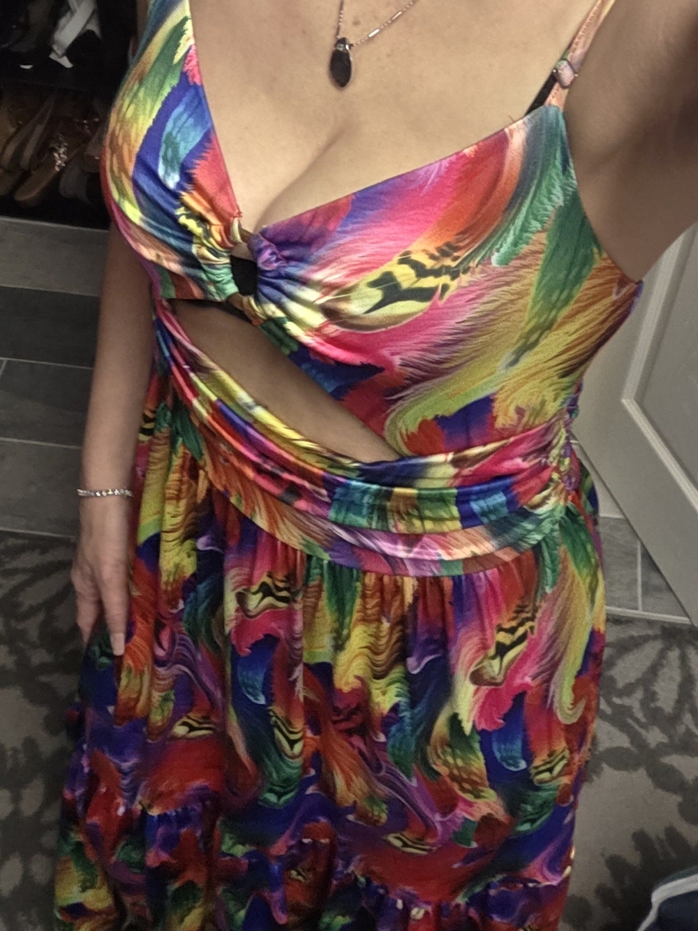 Vibrant Multicolor Cutout Maxi Dress - Eye-Catching Summer Style